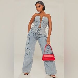 NWT PLT Shape Light Blue Wash Denim Pocket Detail Cargo Jeans Size 18